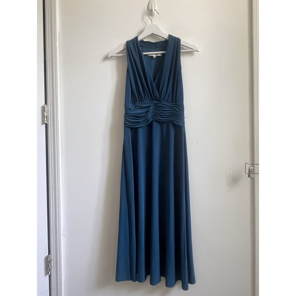 EVAN PICONE Emerald Teal Green Sz 6 Sleeveless Mock Halter Cocktail Dress weddin